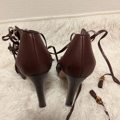 GUCCI Sandals Shoes EU 37.0 US 7.0 Leather Brown Authentic