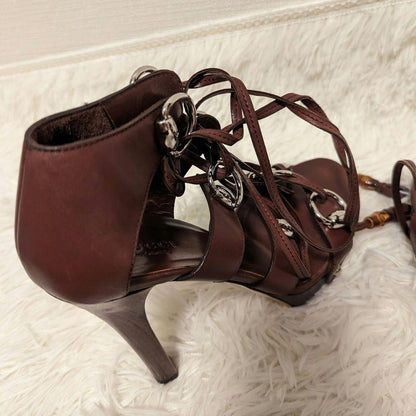 GUCCI Sandals Shoes EU 37.0 US 7.0 Leather Brown Authentic