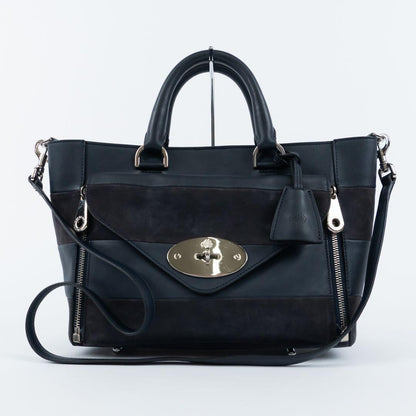 MULBERRY Hand Shoulder Bag Tote Purse 2way Leather Suede Navy Authentic