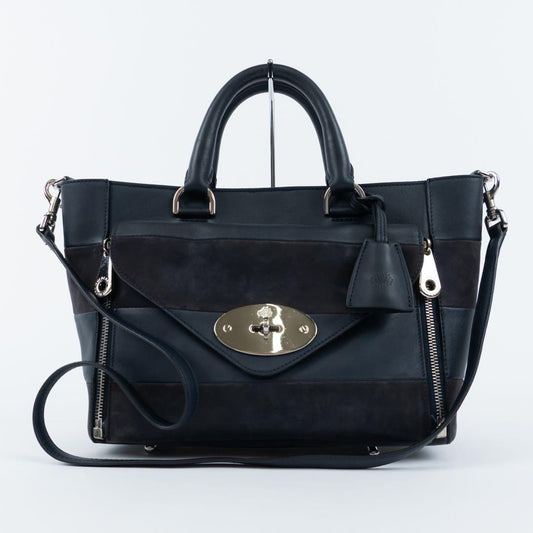MULBERRY Hand Shoulder Bag Tote Purse 2way Leather Suede Navy Authentic