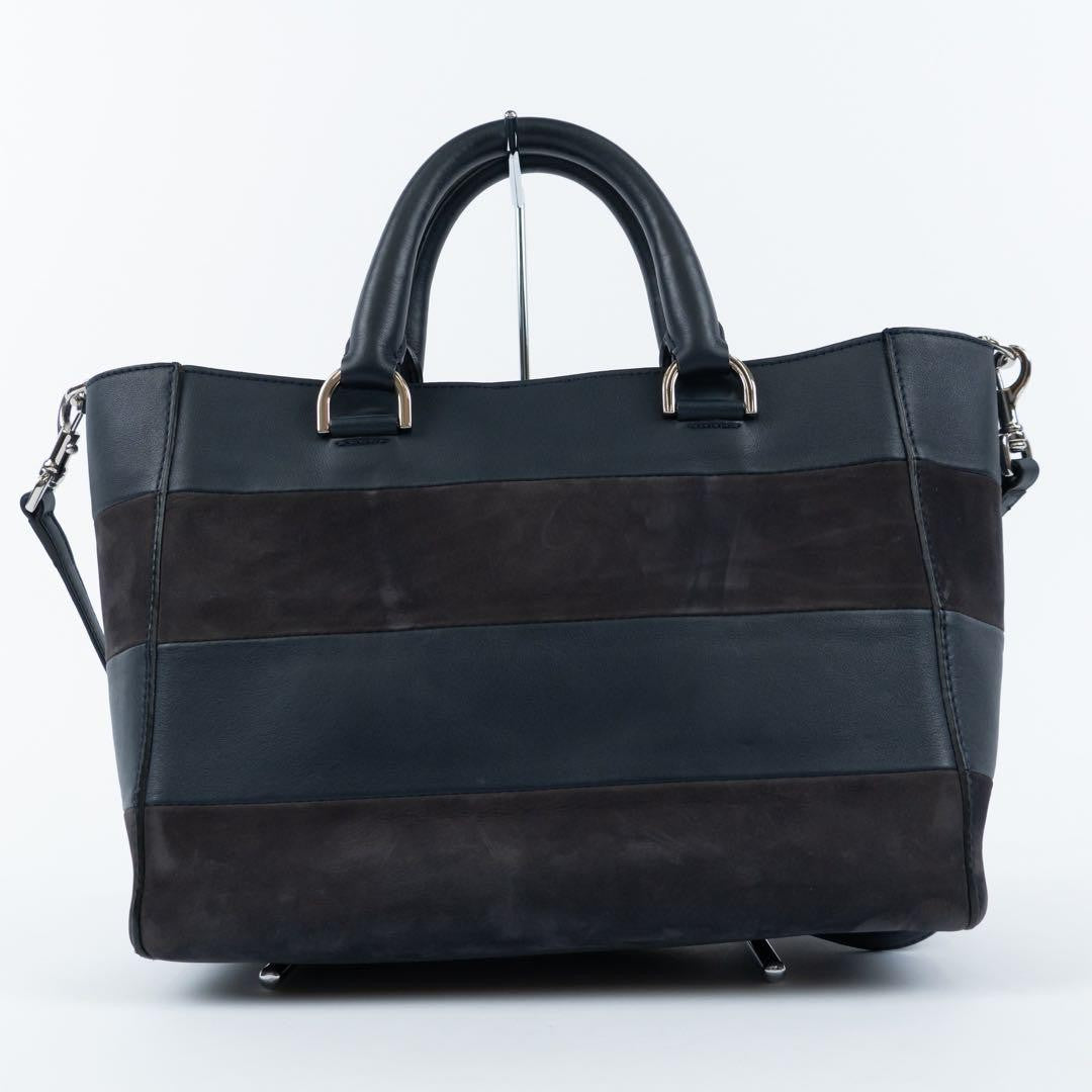 MULBERRY Hand Shoulder Bag Tote Purse 2way Leather Suede Navy Authentic
