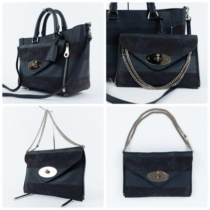 MULBERRY Hand Shoulder Bag Tote Purse 2way Leather Suede Navy Authentic