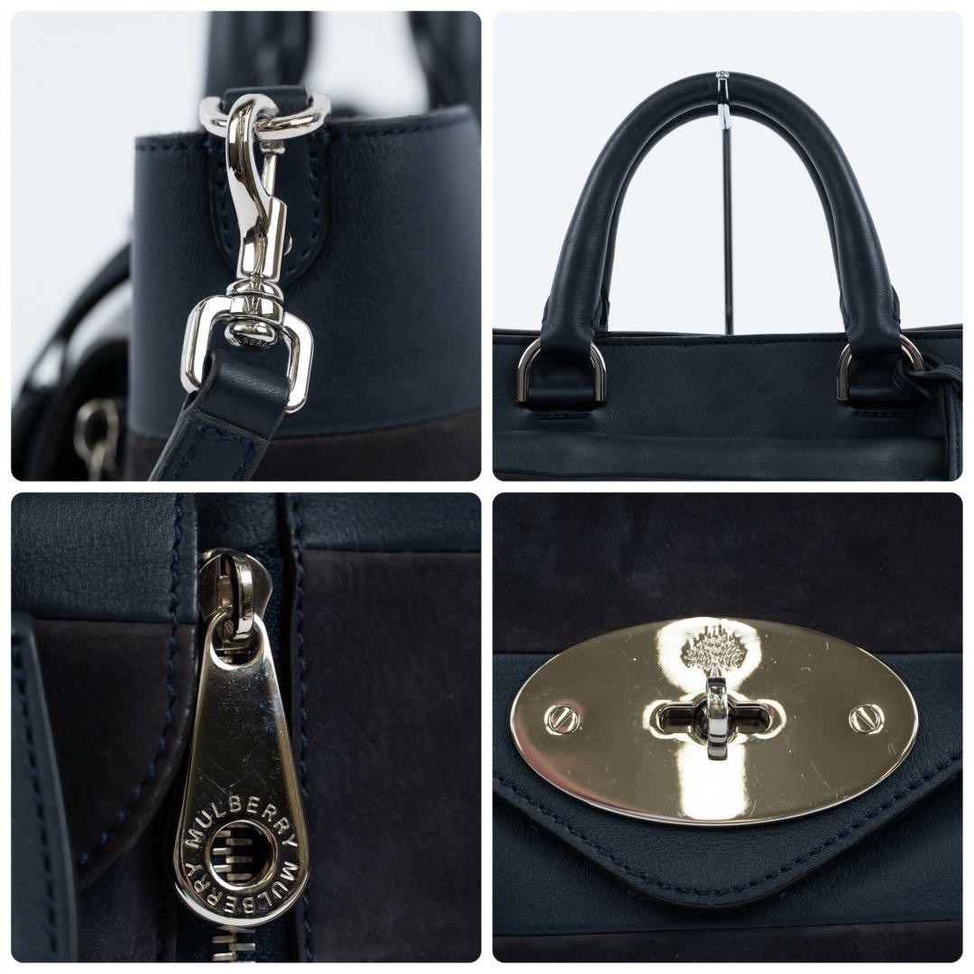 MULBERRY Hand Shoulder Bag Tote Purse 2way Leather Suede Navy Authentic