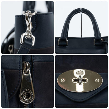 MULBERRY Hand Shoulder Bag Tote Purse 2way Leather Suede Navy Authentic