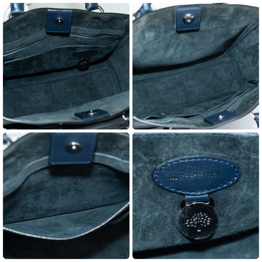 MULBERRY Hand Shoulder Bag Tote Purse 2way Leather Suede Navy Authentic
