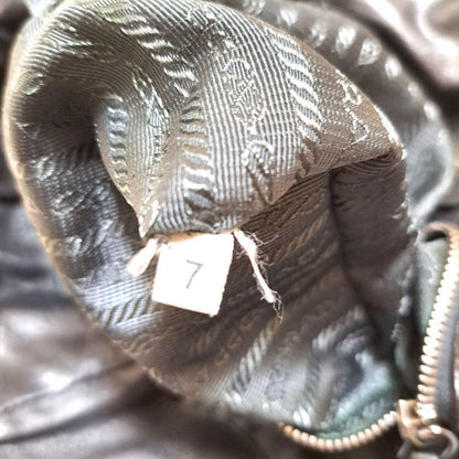 PRADA Hand Bag Tote Purse Nylon Leather Stripe Khaki Authentic