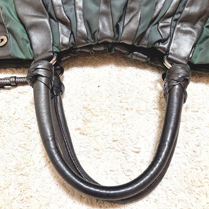 PRADA Hand Bag Tote Purse Nylon Leather Stripe Khaki Authentic