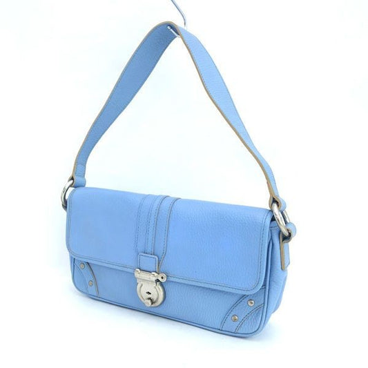 BURBERRY Hand Bag Tote Purse Nova Check Leather Light Blue Authentic