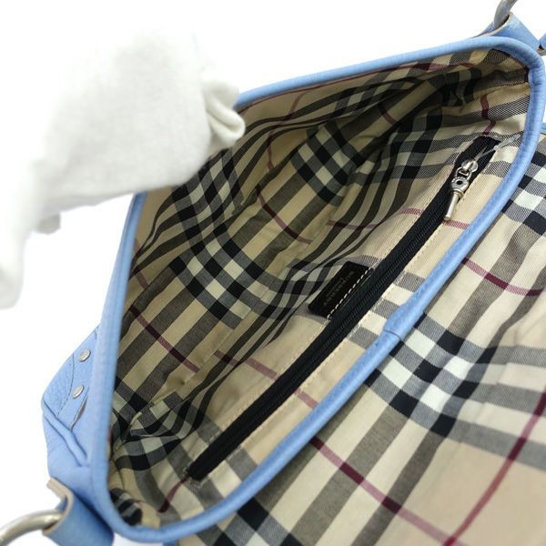 BURBERRY Hand Bag Tote Purse Nova Check Leather Light Blue Authentic