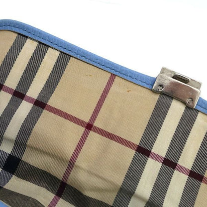 BURBERRY Hand Bag Tote Purse Nova Check Leather Light Blue Authentic