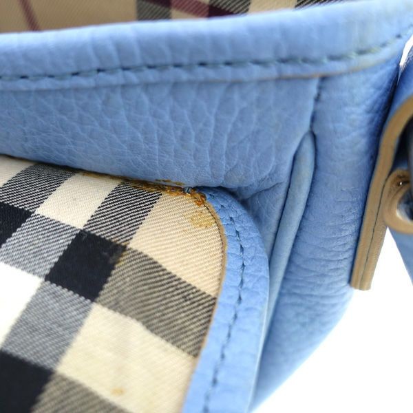 BURBERRY Hand Bag Tote Purse Nova Check Leather Light Blue Authentic