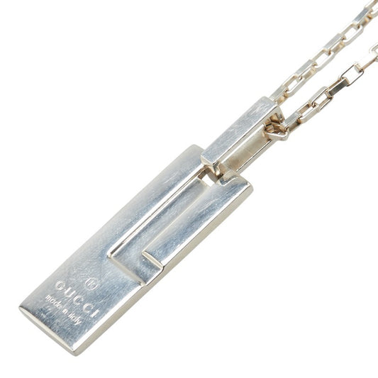 GUCCI Necklace Pendant Logo Plate Silver 925 Women Accessory Authentic