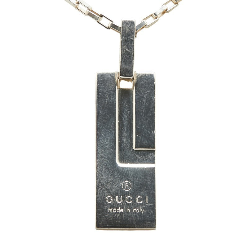 GUCCI Necklace Pendant Logo Plate Silver 925 Women Accessory Authentic