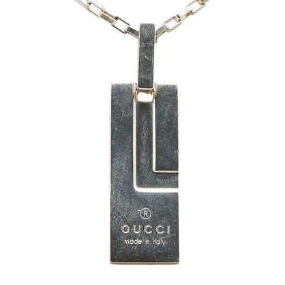 GUCCI Necklace Pendant Logo Plate Silver 925 Women Accessory Authentic