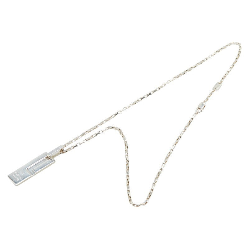 GUCCI Necklace Pendant Logo Plate Silver 925 Women Accessory Authentic