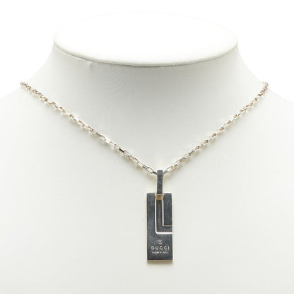 GUCCI Necklace Pendant Logo Plate Silver 925 Women Accessory Authentic