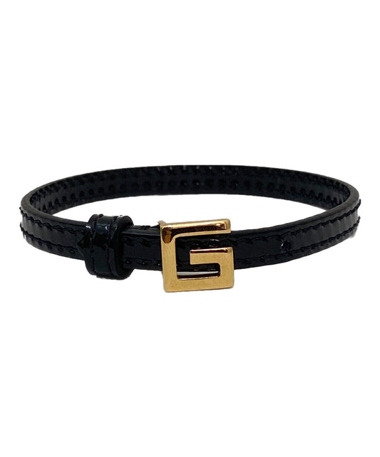 GUCCI Bracelet Bangle G Plate Leather Black Women Accessory Authentic