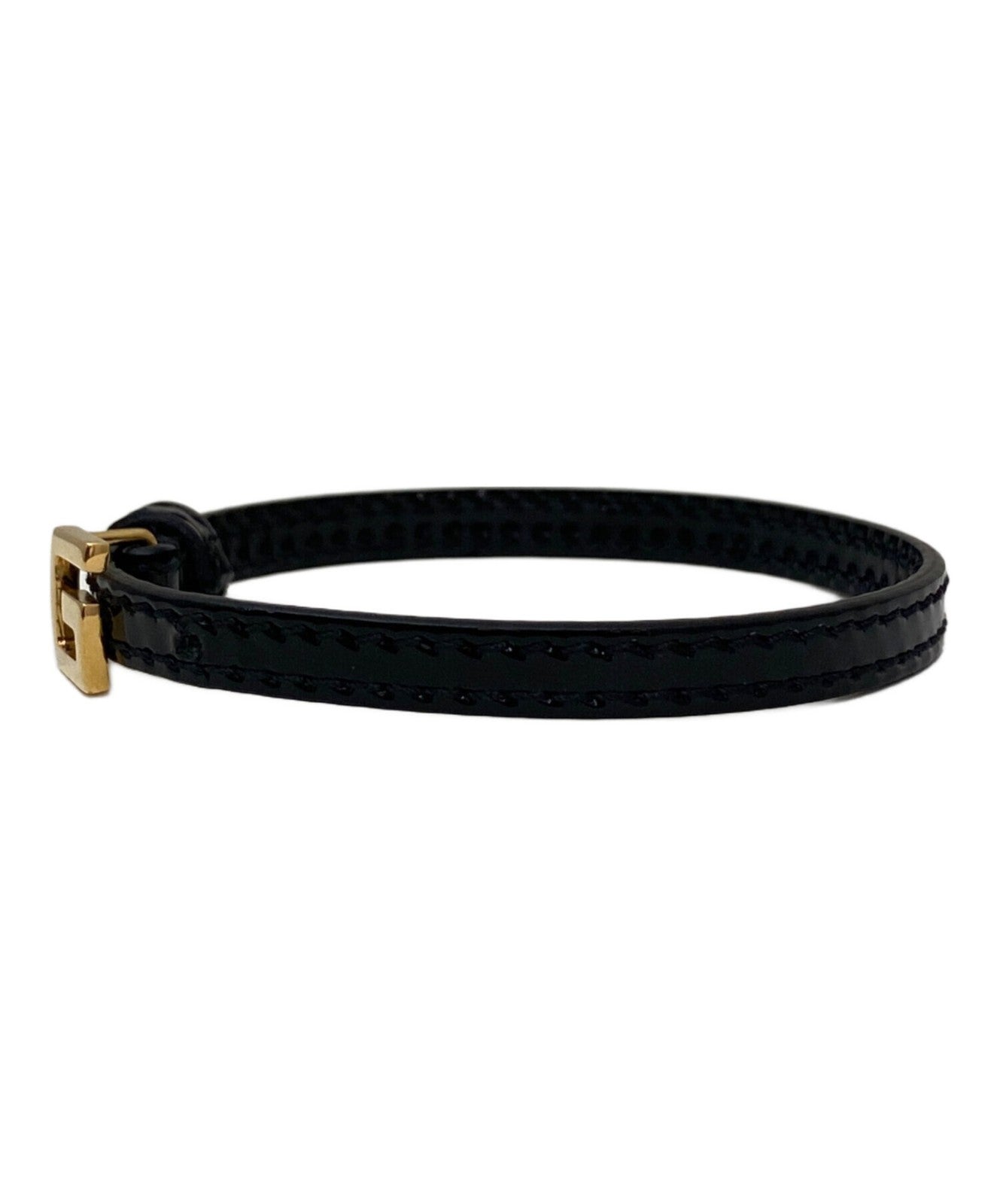 GUCCI Bracelet Bangle G Plate Leather Black Women Accessory Authentic