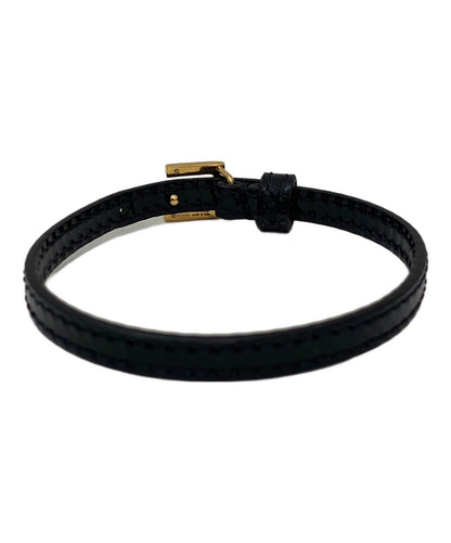 GUCCI Bracelet Bangle G Plate Leather Black Women Accessory Authentic