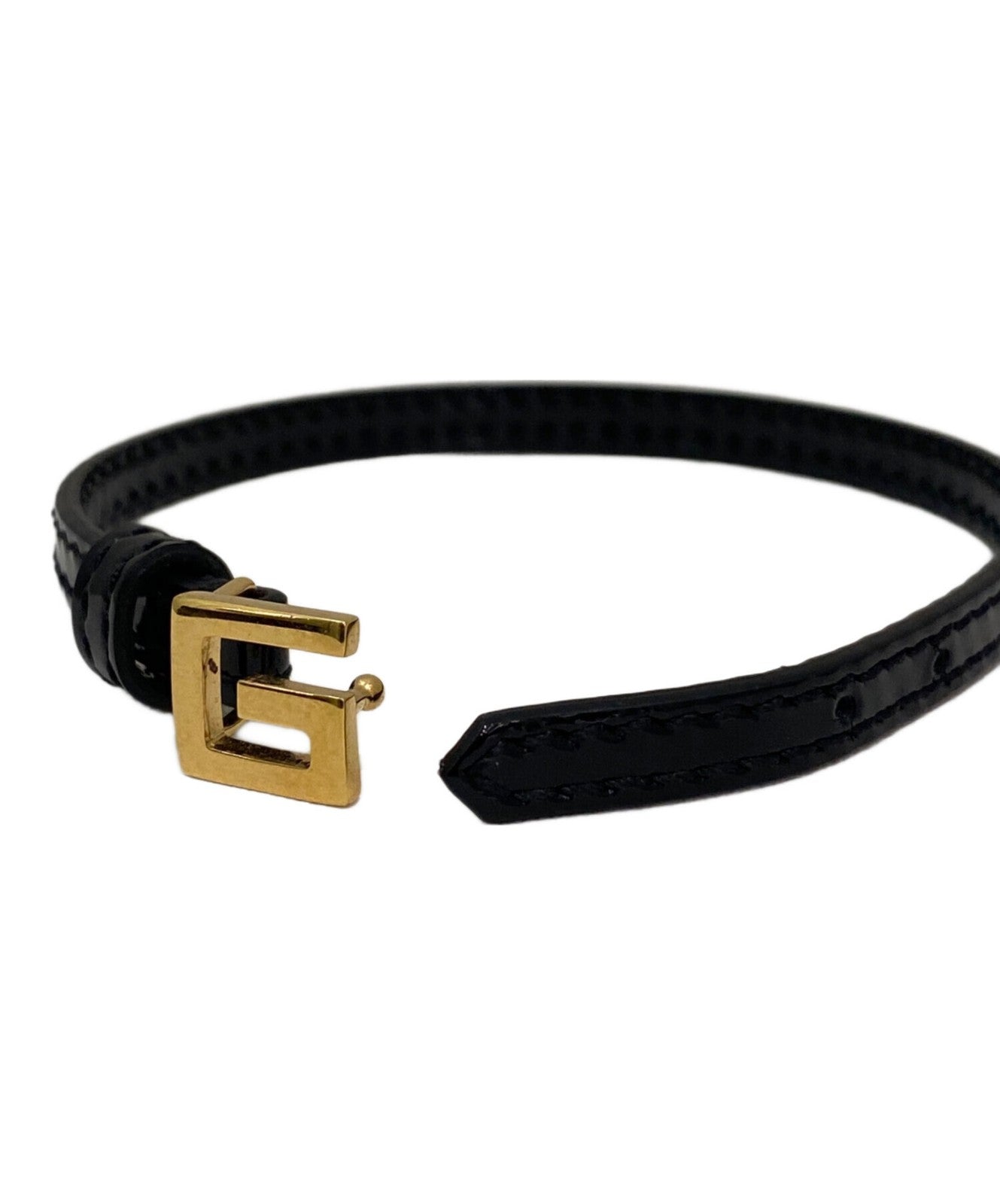 GUCCI Bracelet Bangle G Plate Leather Black Women Accessory Authentic
