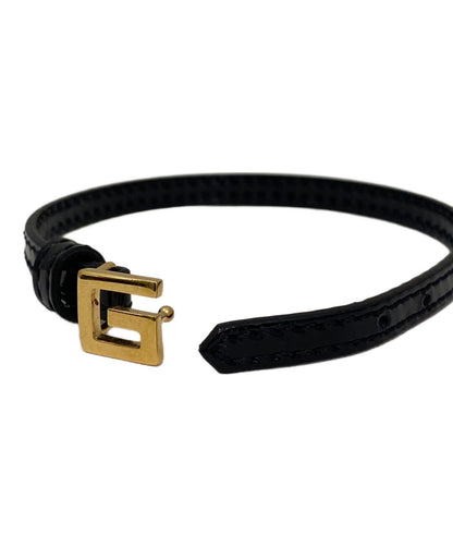 GUCCI Bracelet Bangle G Plate Leather Black Women Accessory Authentic
