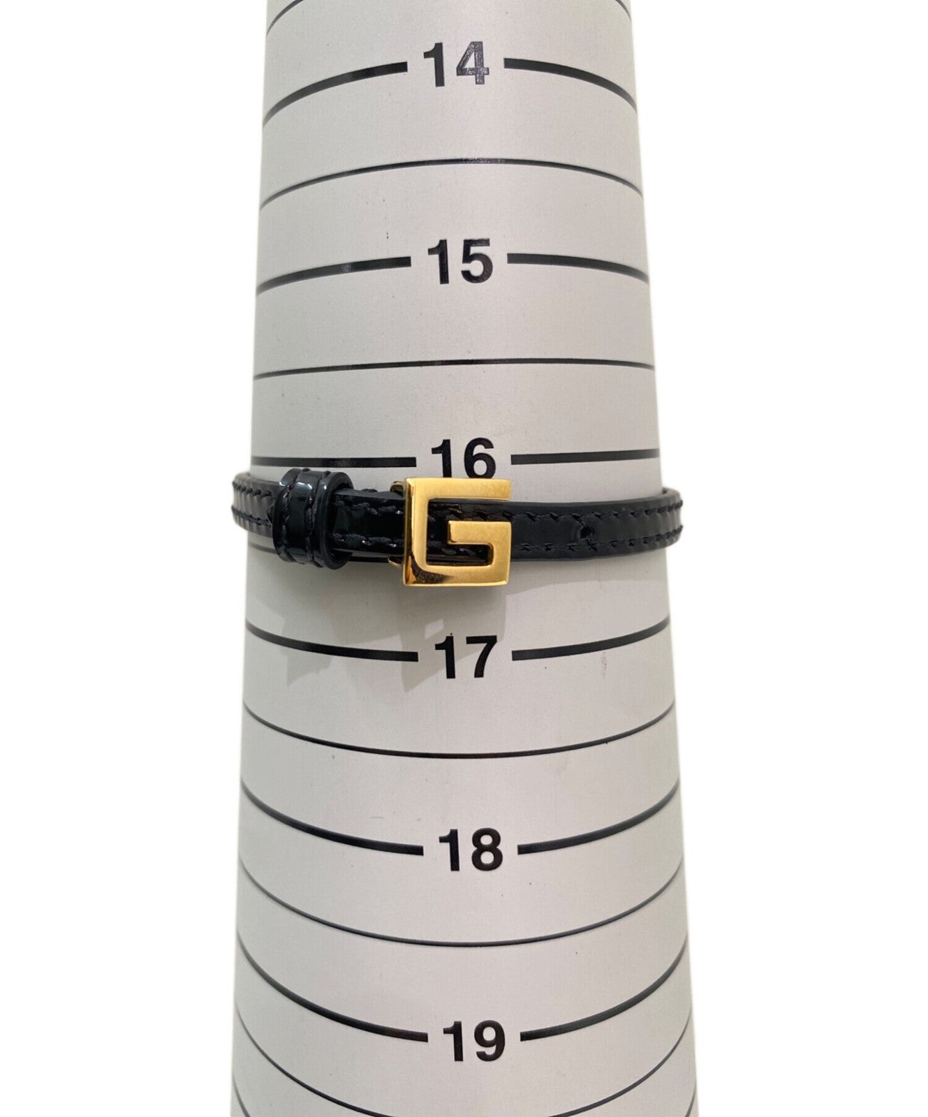 GUCCI Bracelet Bangle G Plate Leather Black Women Accessory Authentic