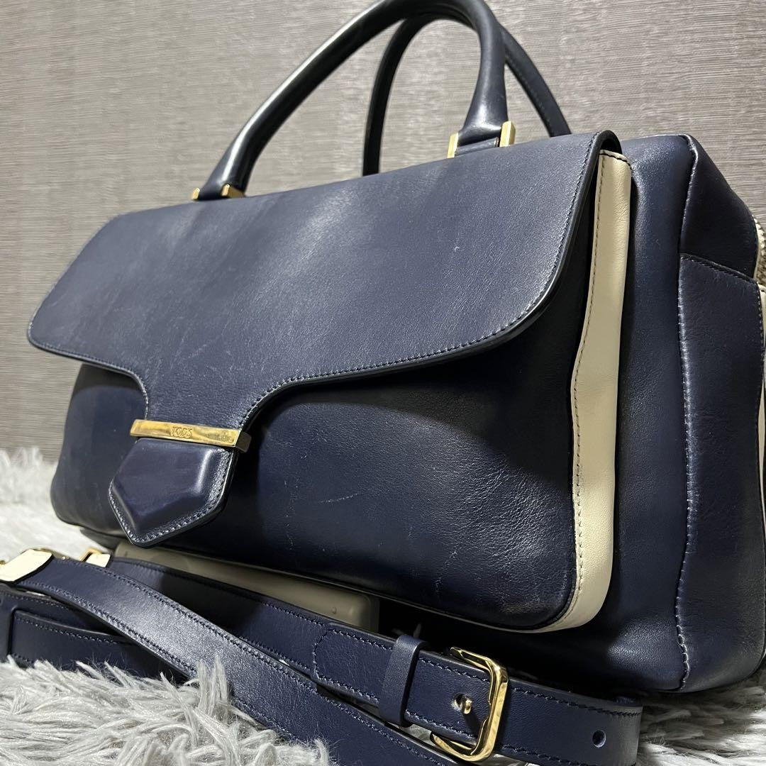 TOD'S D-CUB convertible Purse handbag shoulder bag  Leather off white blue gold