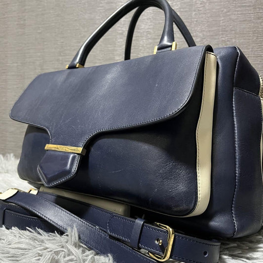 TOD'S D-CUB convertible Purse handbag shoulder bag  Leather off white blue gold