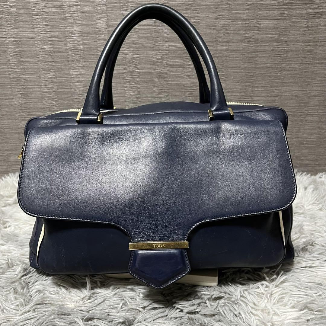 TOD'S D-CUB convertible Purse handbag shoulder bag  Leather off white blue gold