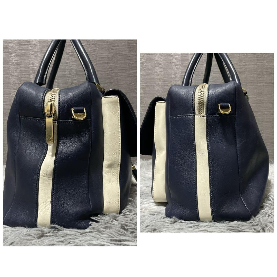 TOD'S D-CUB convertible Purse handbag shoulder bag  Leather off white blue gold
