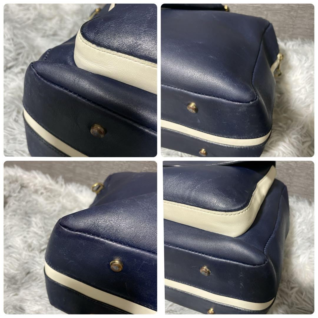 TOD'S D-CUB convertible Purse handbag shoulder bag  Leather off white blue gold