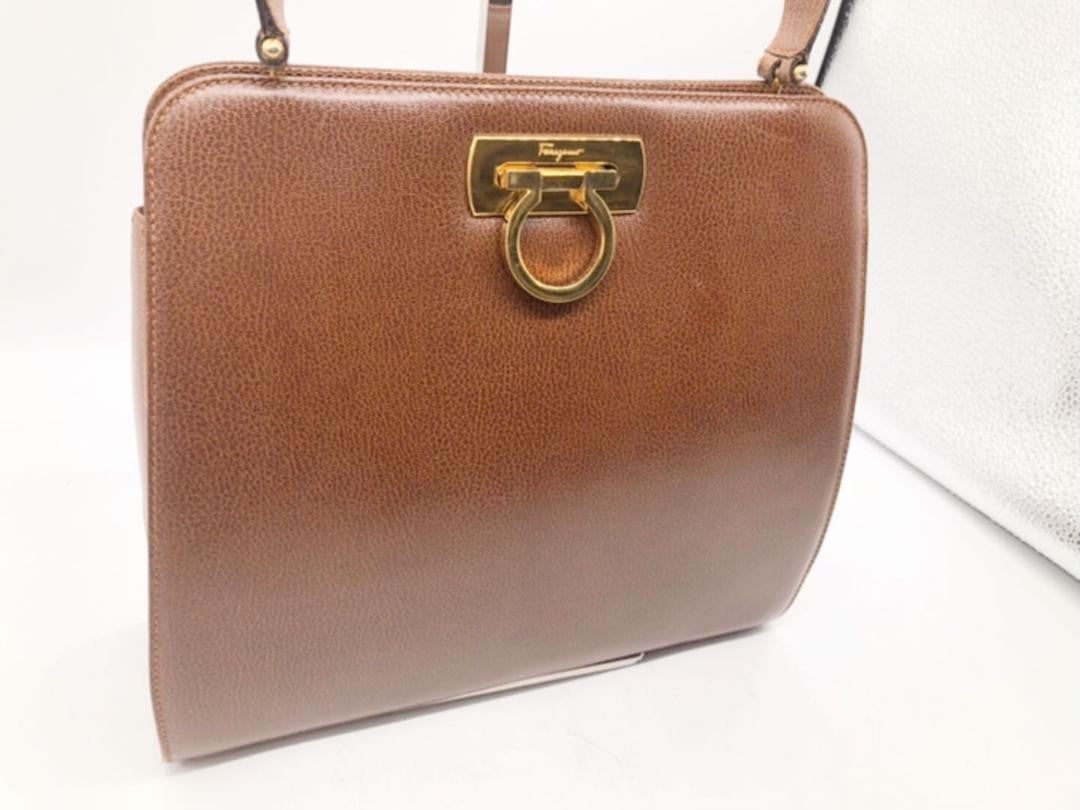 Salvatore Ferragamo Gancini handbag Purse Brown Leather Authentic Women's Used