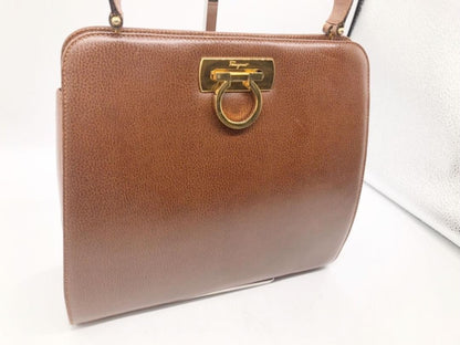 Salvatore Ferragamo Gancini handbag Purse Brown Leather Authentic Women's Used