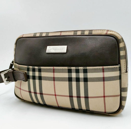 BURBERRY Second Bag Clutch Bag Nova Check Leather Canvas Beige Authentic