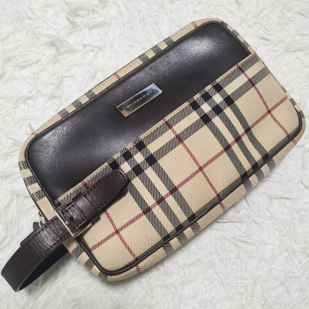 BURBERRY Second Bag Clutch Bag Nova Check Leather Canvas Beige Authentic