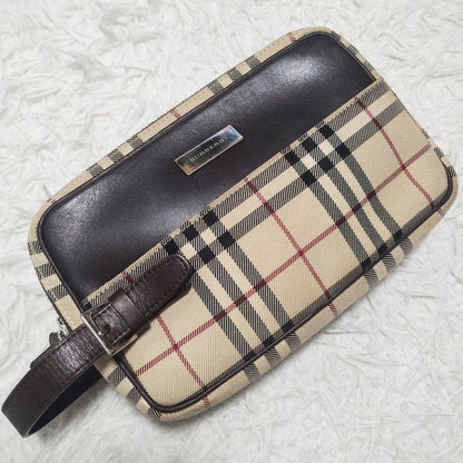 BURBERRY Second Bag Clutch Bag Nova Check Leather Canvas Beige Authentic