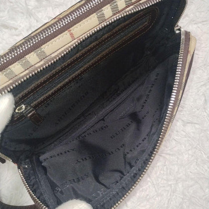 BURBERRY Second Bag Clutch Bag Nova Check Leather Canvas Beige Authentic