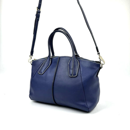 TOD'S Hand Bag Tote Purse 2way Leather Blue Authentic