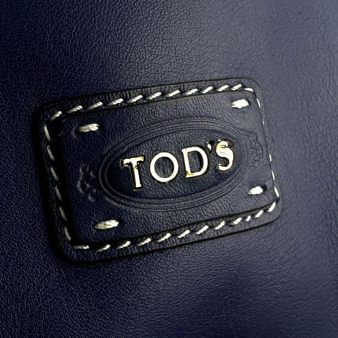 TOD'S Hand Bag Tote Purse 2way Leather Blue Authentic
