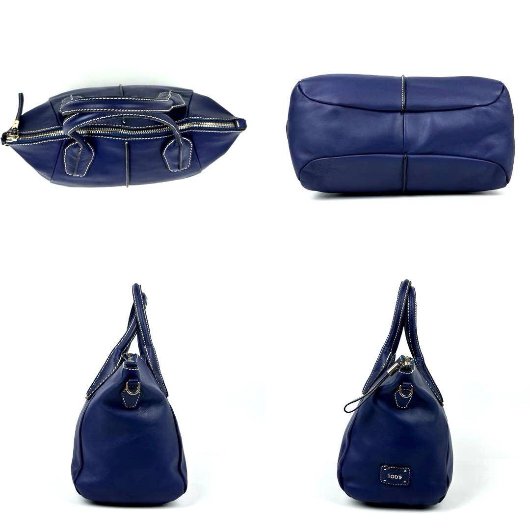 TOD'S Hand Bag Tote Purse 2way Leather Blue Authentic