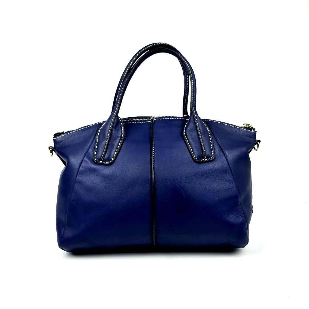 TOD'S Hand Bag Tote Purse 2way Leather Blue Authentic
