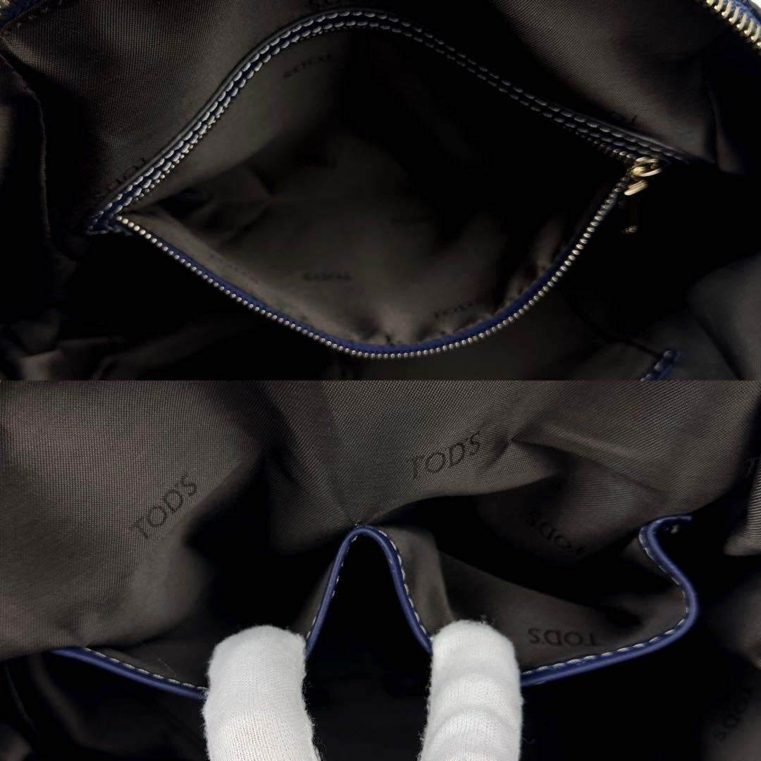 TOD'S Hand Bag Tote Purse 2way Leather Blue Authentic