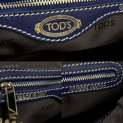 TOD'S Hand Bag Tote Purse 2way Leather Blue Authentic