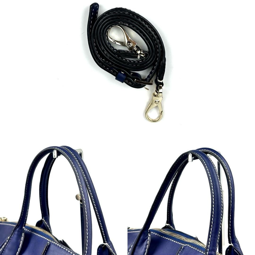 TOD'S Hand Bag Tote Purse 2way Leather Blue Authentic