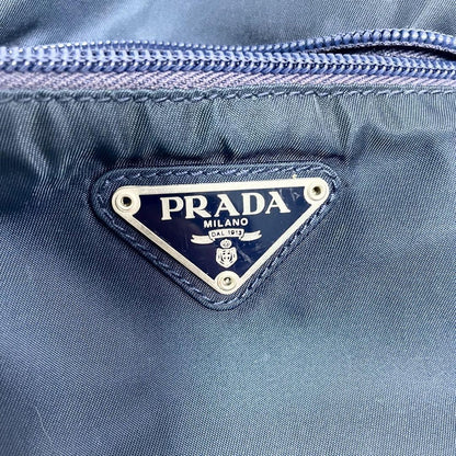 PRADA Shoulder Camera Bag Purse Logo Nylon Leather Blue Navy Authentic