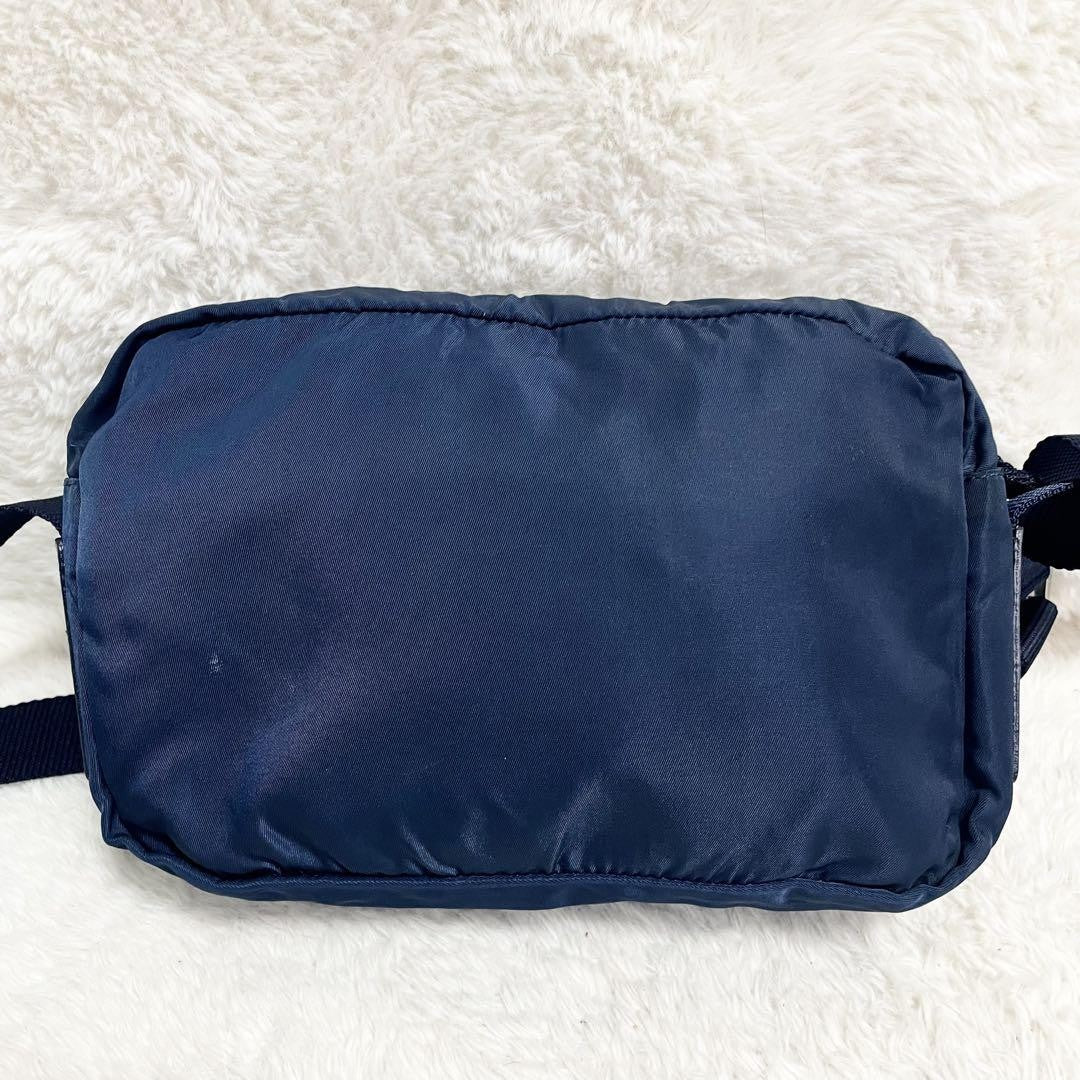 PRADA Shoulder Camera Bag Purse Logo Nylon Leather Blue Navy Authentic