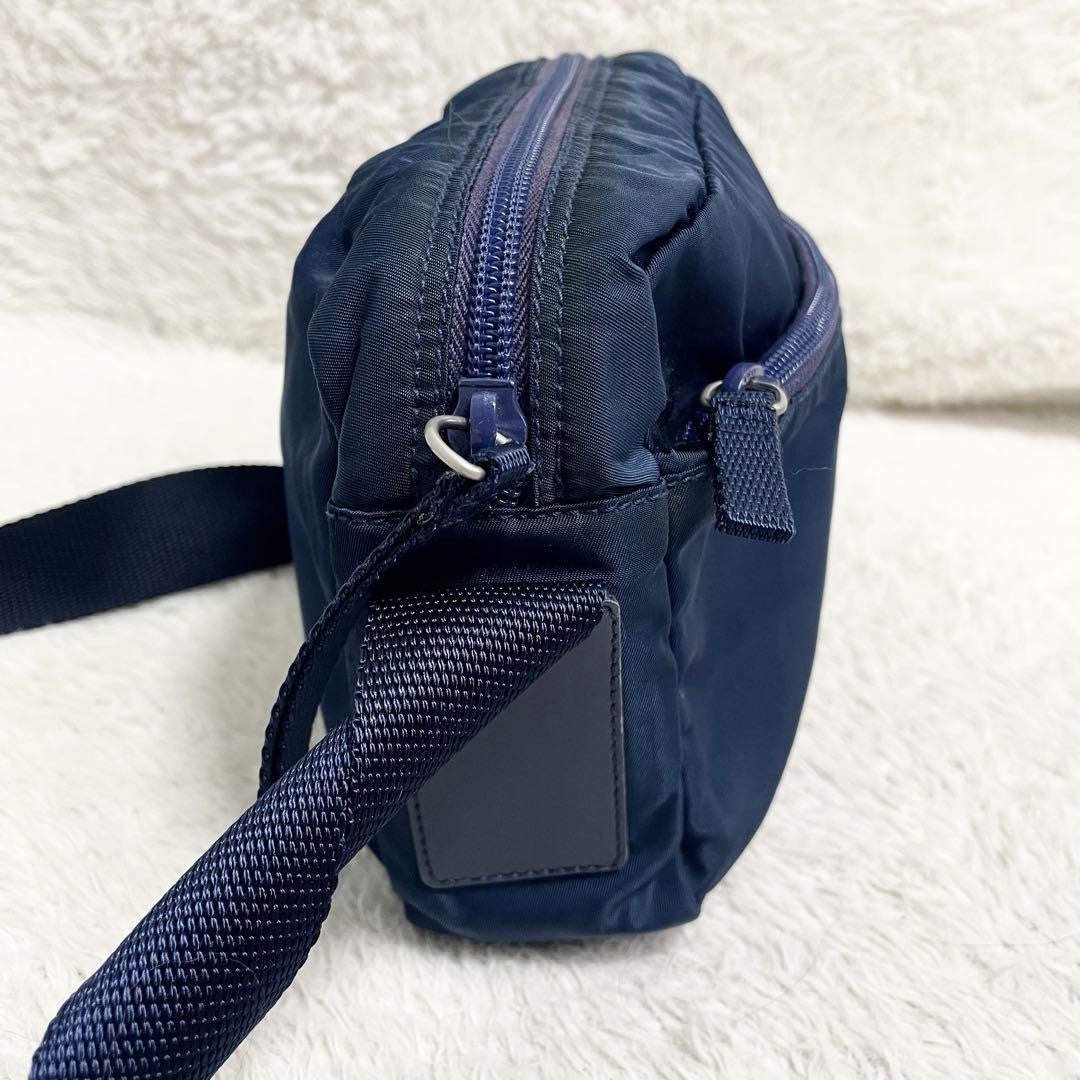 PRADA Shoulder Camera Bag Purse Logo Nylon Leather Blue Navy Authentic