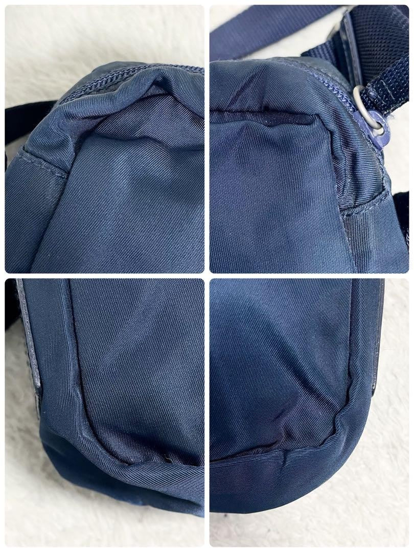 PRADA Shoulder Camera Bag Purse Logo Nylon Leather Blue Navy Authentic