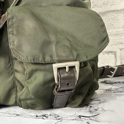 PRADA backpack Purse Logo Khaki Nylon Leather Used Women's Men's Authentic