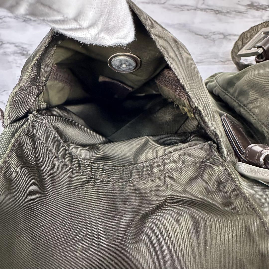 PRADA backpack Purse Logo Khaki Nylon Leather Used Women's Men's Authentic